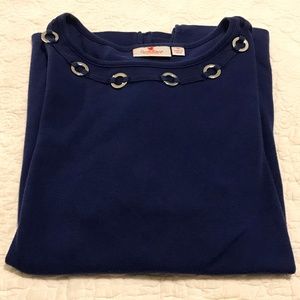 QF light navy blue boat neck top embellished with silver circles (1X)